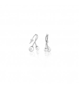 Pendientes largos con gancho en plata rodiada, 5/7mm perlas redondas blancas