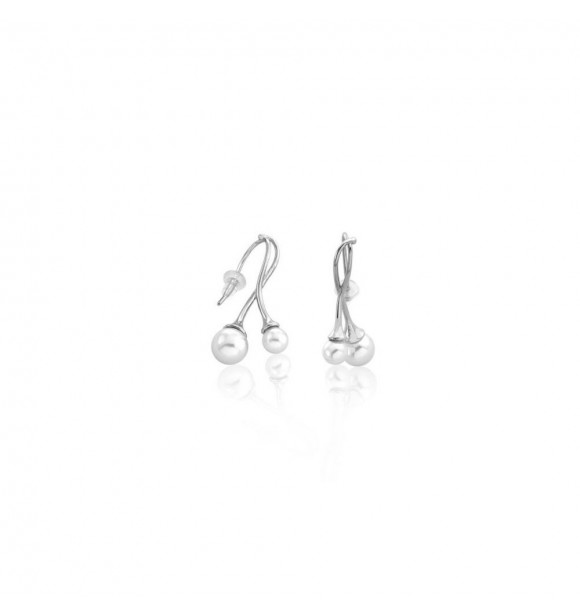 Pendientes largos con gancho en plata rodiada, 5/7mm perlas redondas blancas