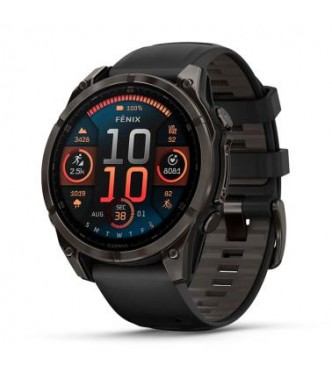 FENIX 8 AMOLED 47 MM, AMOLED SAPPHIRE,
 TITANIO CON REVESTIMIENTO DE DLC CON CORREA DE SILICONA NEGRA/GRIS