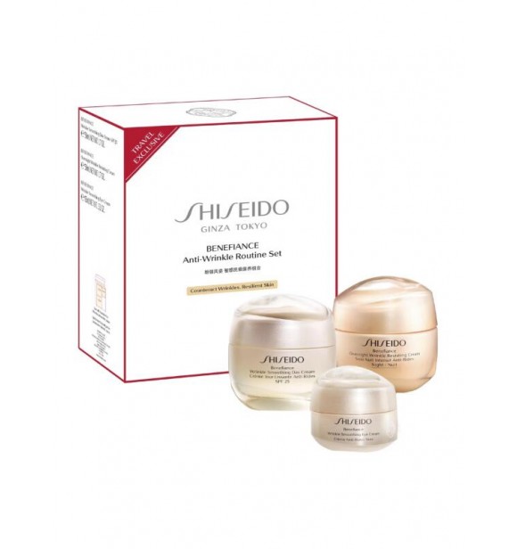 Shiseido Benefiance Anti-Wrinkle Routine Set cont.: Wrinkle Smooting Day Cream SPF25 50 ml (Ref,1372900) + Overnight Wrinkle Resisting Cream 50 ml + Wrinkle Smoothing Eye Cream 15 ml (Ref,1414332) 1PC