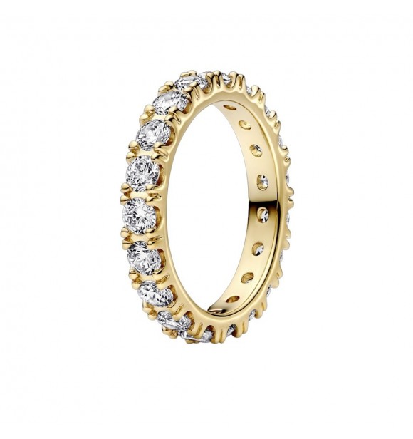 PANDORA 160050C01-48 Anillo chapado en oro de 14k con circonitas cúbicas transparentes