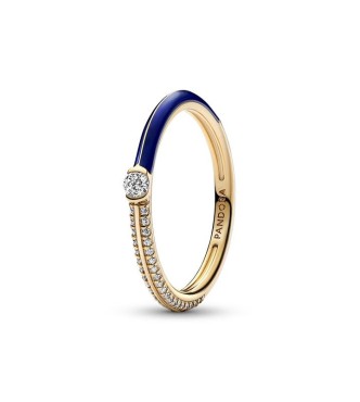 162528C01-50 14k gold-plated ring with blue enamel and clear cubic zirconia