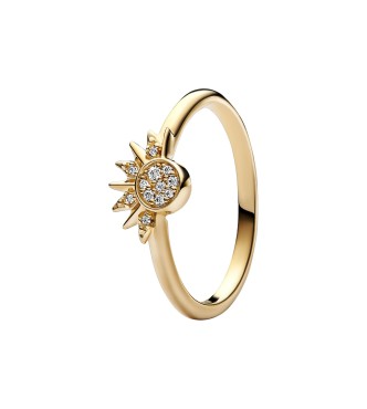 162674C01-52 Celestial sun 14k gold-plated ring with clear cubic zirconia