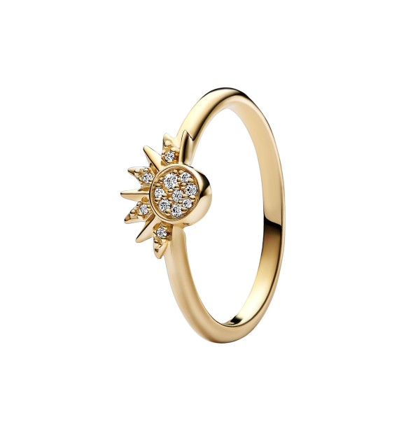 162674C01-52 Celestial sun 14k gold-plated ring with clear cubic zirconia
