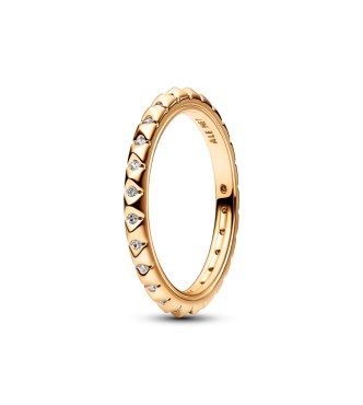 162800C01-50 14k Gold-plated pyramid studded ring with clear cubic zirconia