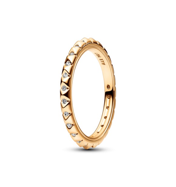 162800C01-48 14k Gold-plated pyramid studded ring with clear cubic zirconia