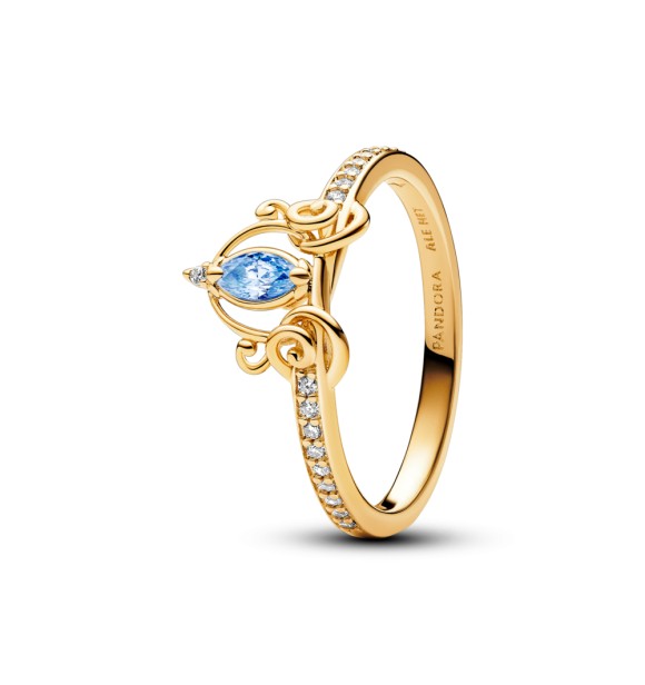 163059C01-60 Disney Cinderella 14k gold-plated ring with clear and fancy light blue cubic zirconia