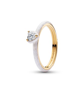 163088C01-56 Heart 14k gold-plated ring with clear cubic zirconia and shimmering white enamel
