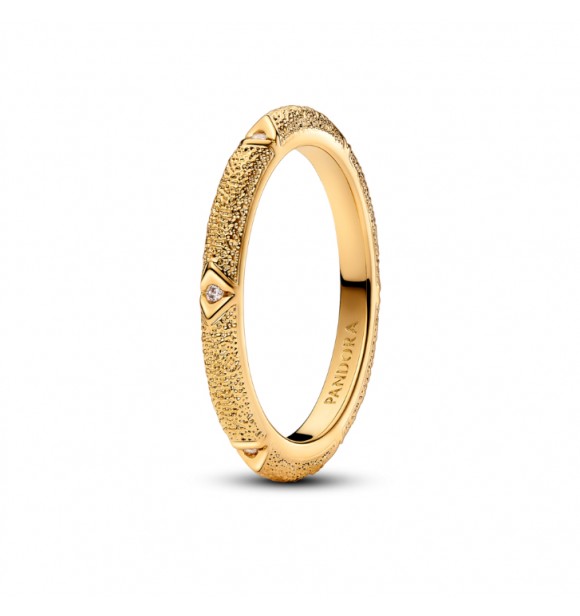 PANDORA 163322C01-48 Anillo Texture chapado en oro de 14k con circonita cúbica transparente