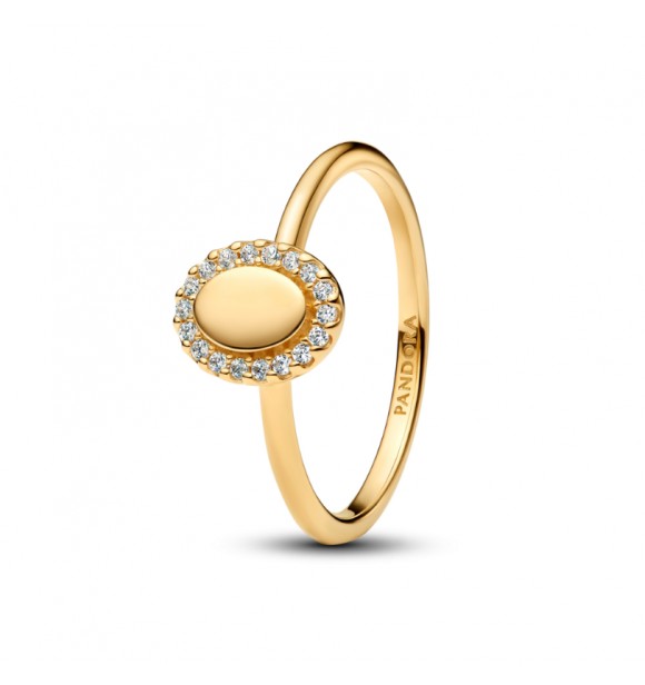 PANDORA 163800C01 Anillo grabable bañado en oro de 14k con circonita cúbica transparente