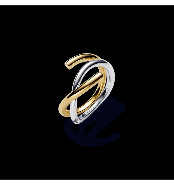 PANDORA 163889C00 Organically shaped sterling silver and 14k gold-plated ring