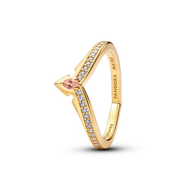 PANDORA 164334C01 Disney Aurora 14k gold-plated ring with misty rose cubic zirconia and clear cubic zirconia
