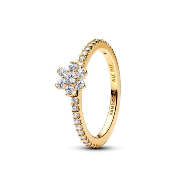 PANDORA 164499C01 Anillo de flor bañado en oro de 14k con circonita cúbica transparente