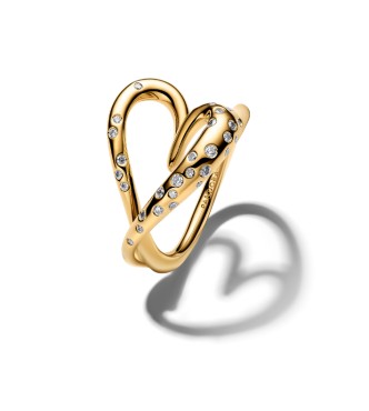 164675C01-56 Heart 14k gold-plated ring with clear cubic zirconia