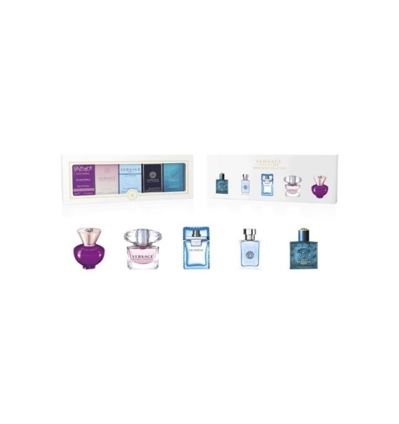 VERSACE Ver Coffret 799202 COFF 1 PC Coffret cont.: Dylan Purple Eau de Parfum 5 ml + Bright Crystal Eau de Toilette 5 ml + Eau Fraiche Eau de Toilette 5 ml + Pour Homme Eau de Toilette 5 ml + Eros Eau de Toilette 5 ml