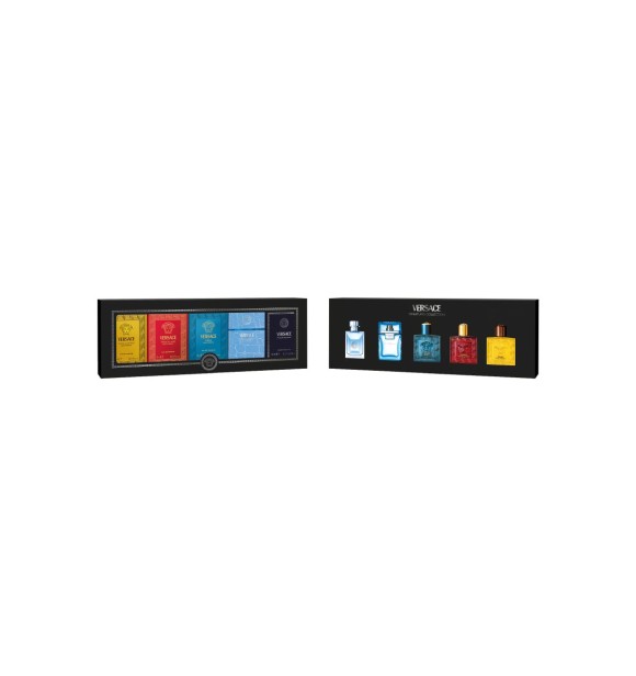 Discover five Versace amazing fragrances through this fantastic set of miniatures. The set includes a 5 ml version of Eros Energy Pour Homme EDP, Eros Flame Pour Homme EDP,
 Eros Pour Homme EDT, Eau Fraiche Pour Homme EDT and a 5ml version of Pour Homme 