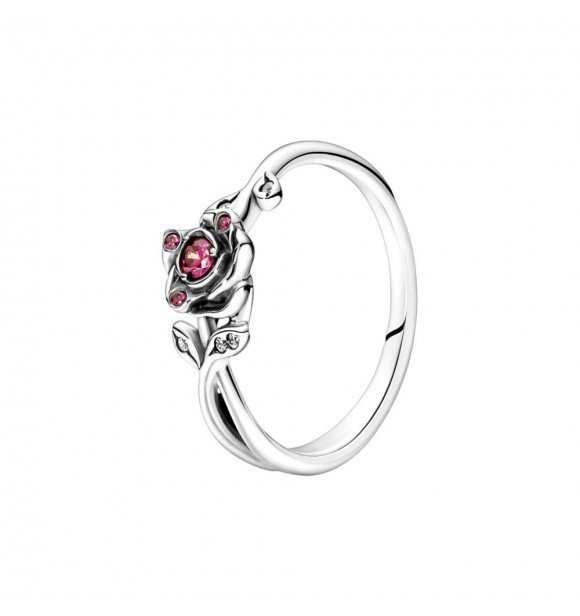 Disney Beauty and the Beast rose sterling silver ring with red and clear cubic zirconia