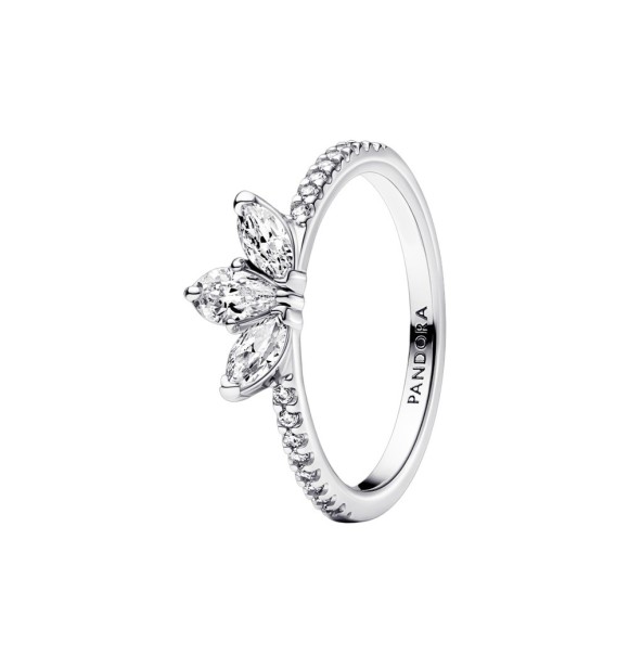 192392C01-50 Herbarium cluster sterling silver ring with clear cubic zirconia