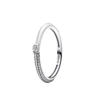 192528C02-52 Sterling silver ring with white enamel and clear cubic zirconia