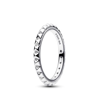 192800C01-48 Sterling silver pyramid studded ring with clear cubic zirconia