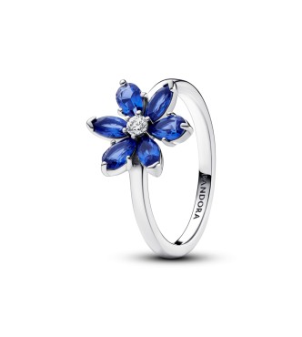 193000C01-56 Herbarium cluster sterling silver ring with princess blue crystal and clear cubic zirconia