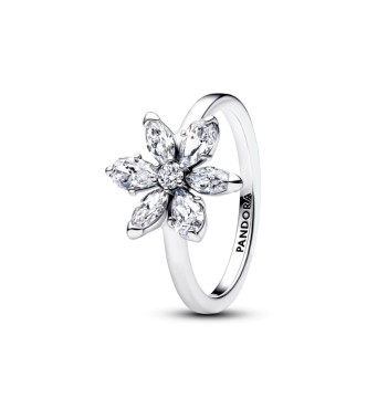 193000C02-60 Herbarium cluster sterling silver ring with clear cubic zirconia