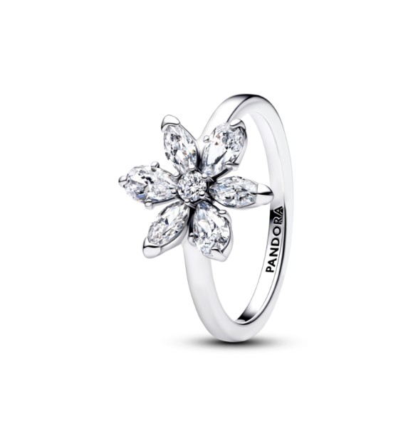 193000C02-48 Herbarium cluster sterling silver ring with clear cubic zirconia