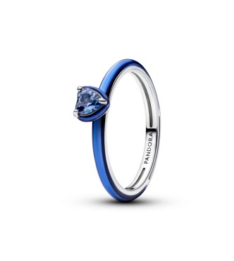 193088C03-54 Heart sterling silver ring with blue crystal and blue enamel