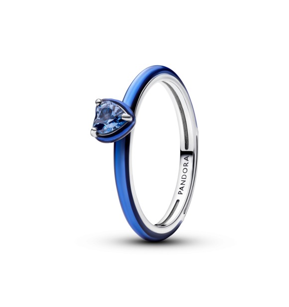 193088C03-58 Heart sterling silver ring with blue crystal and blue enamel
