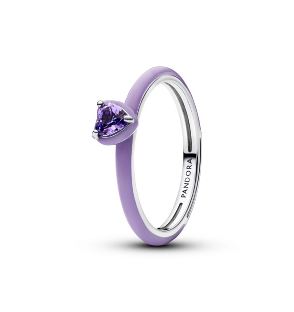 193088C04-48 Heart sterling silver ring with royal purple crystal and purple enamel