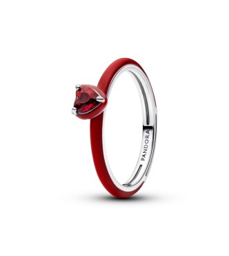 193088C05-56 Heart sterling silver ring with salsa red crystal and red enamel
