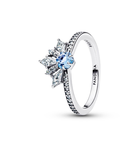PANDORA 194134C01 Anillo de plata esterlina de Elsa de Disney Frozen con cristal azul agua y circonita cúbica transparente