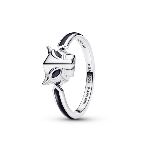 194223C01-50 Marvel Black Panther sterling silver ring with black crystal and black enamel