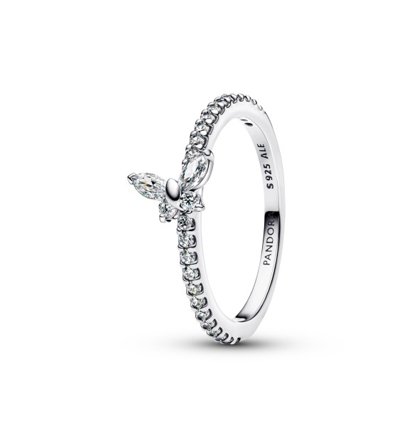 194269C03-58 Butterfly sterling silver ring with clear cubic zirconia
