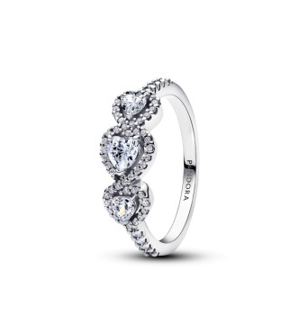 194413C01-54 Triple heart sterling silver ring with clear cubic zirconia