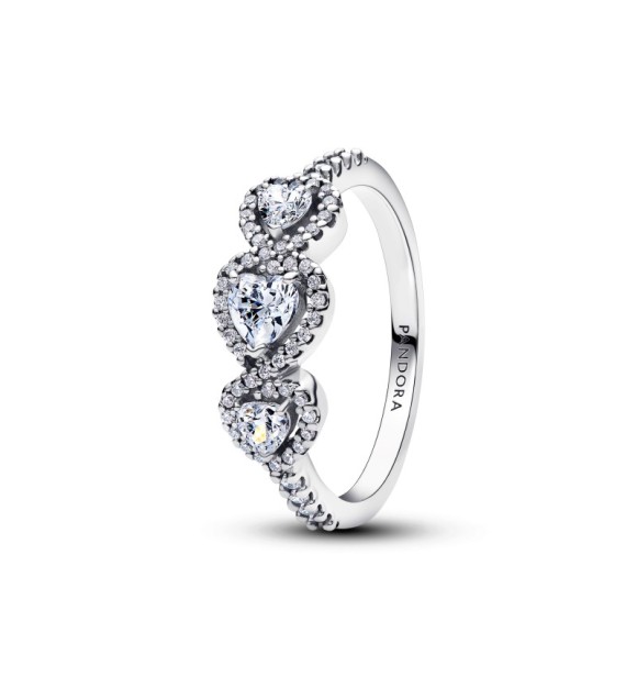 194413C01-60 Triple heart sterling silver ring with clear cubic zirconia
