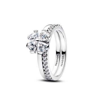 194507C01-60 Clover sterling silver splittable ring with clear cubic zirconia