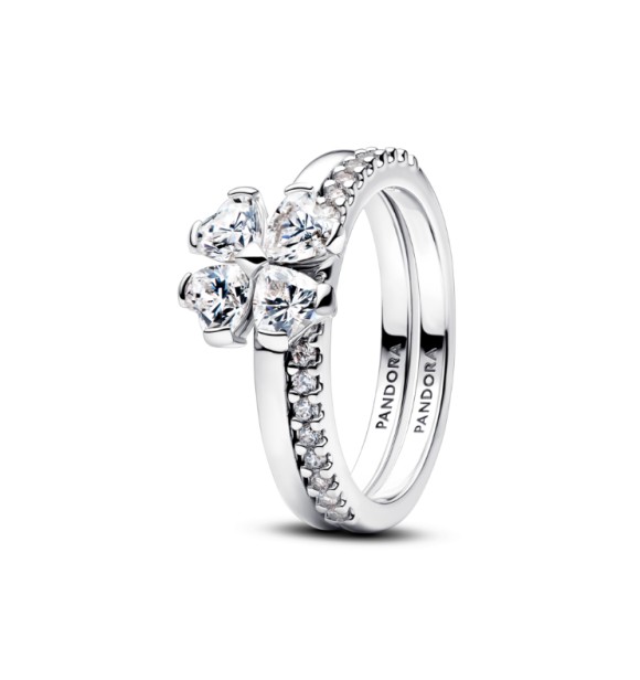 194507C01-60 Clover sterling silver splittable ring with clear cubic zirconia