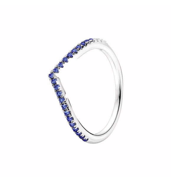 196316C02-52 Wishbone sterling silver ring with stellar blue crystal