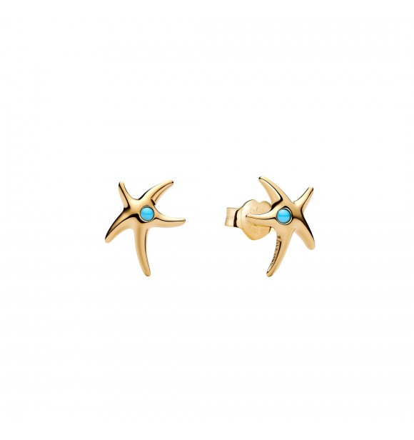 PANDORA 263820C01 Starfish 14k gold-plated stud earrings with capri blue crystal