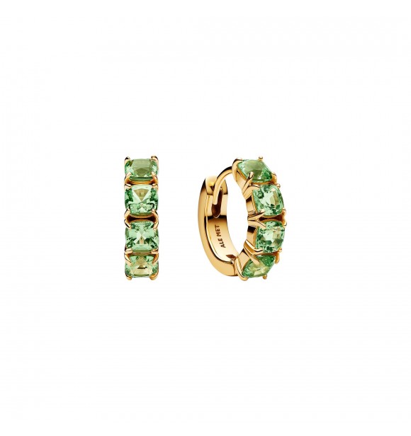 PANDORA 263851C01 14k gold-plated hoop earrings with mint green crystal