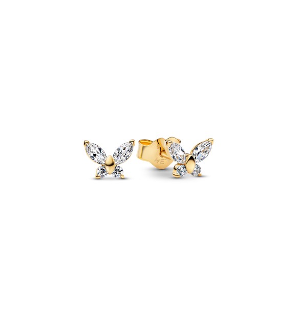 PANDORA 264264C01 Pendientes de mariposa chapados en oro de 14k con circonitas cúbicas transparentes