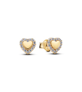 264363C01 Heart 14k gold-plated stud earrings with clear cubic zirconia