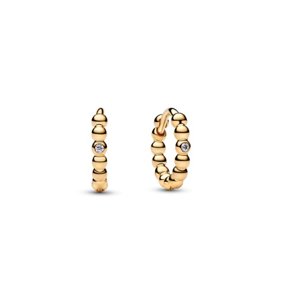 PANDORA 264823C01 14k gold-plated huggie hoop earrings with clear cubic zirconia