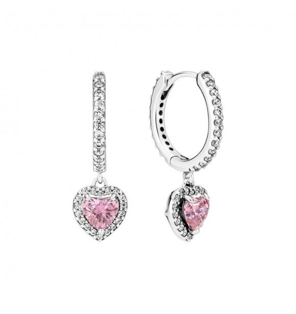 Pendientes de aro en plata de primera ley Corazón Halo Brillante adornados con circonitas cúbicas transparentes de talla brillante y rosas en forma de corazón