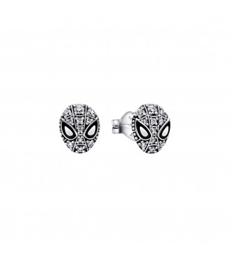 PANDORA 292354C01 Aretes de plata de ley de Spider-Man de Marvel con circonitas cúbicas transparentes y esmalte negro