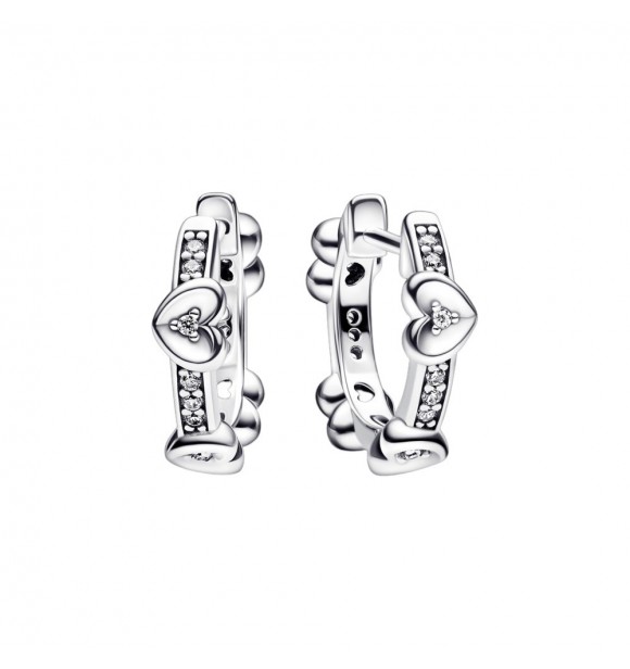 Heart sterling silver hoop earrings with clear cubic zirconia