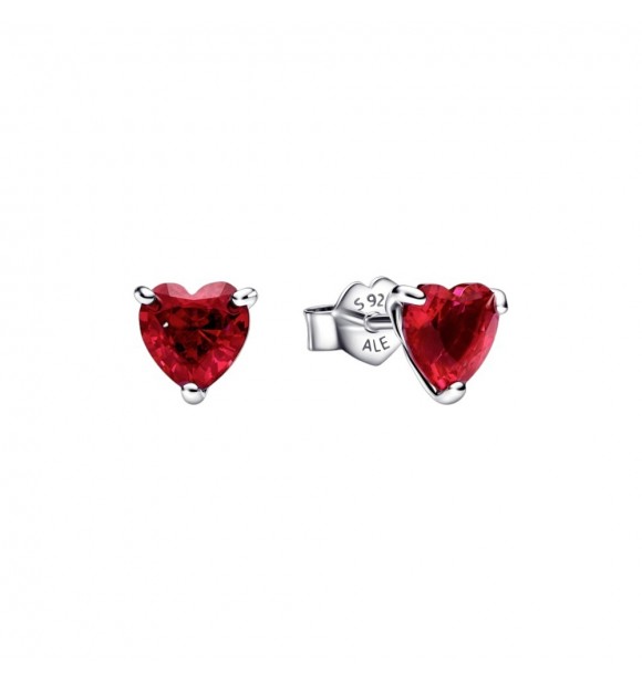 Heart sterling silver stud earrings with cherries jubilee red crystal