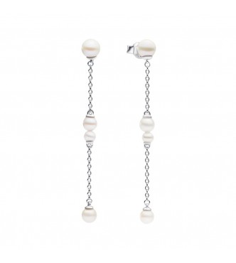 PANDORA 293152C01 Pendientes colgantes de plata de primera ley con perla cultivada de agua dulce tratada en color blanco