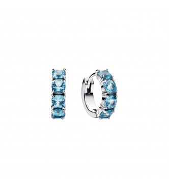 PANDORA 293851C01 Sterling silver hoop earrings with aquamarine blue crystal